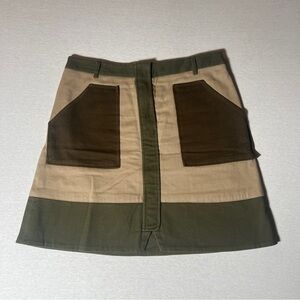 Holding Horses Cotton Army Green Canvas Colorblock Utility Mini Skirt, Size 8